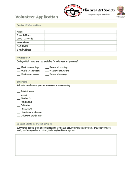 volunteer application